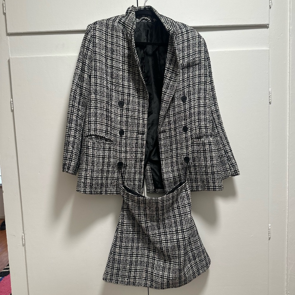 Nastygal Boucle Black and White Blazer and Skirt Set